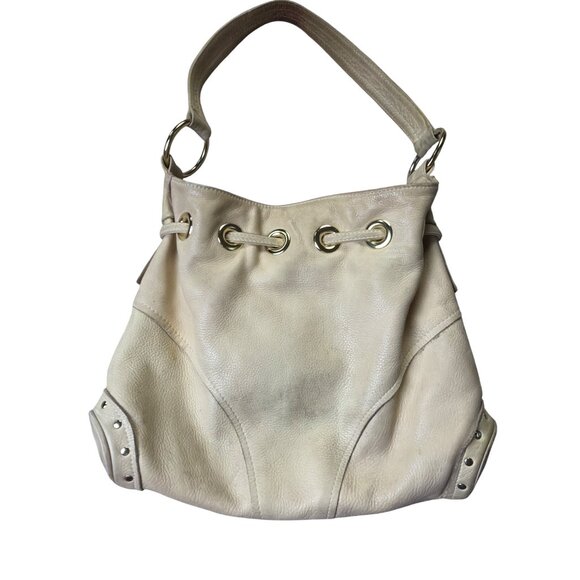 Vintage Bulga White Leather Studded Fringe Handbag With Shoulder Strap - Picture 8 of 10